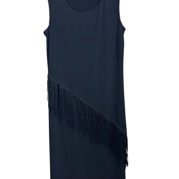 Connected Apparel Black Tassel Fringe Diagonal Maxi Gown Dress Women's 10 - Picture 6 of 12